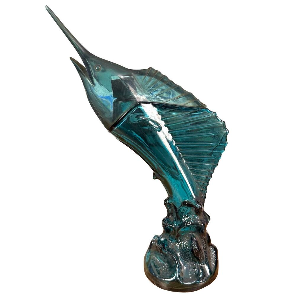 Vintage Avon Swordfish Sea Trophy Decanter Cologne Empty Bottle Glass 10.5"